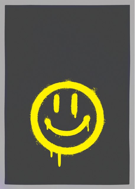 grau, gelb/ Smiley