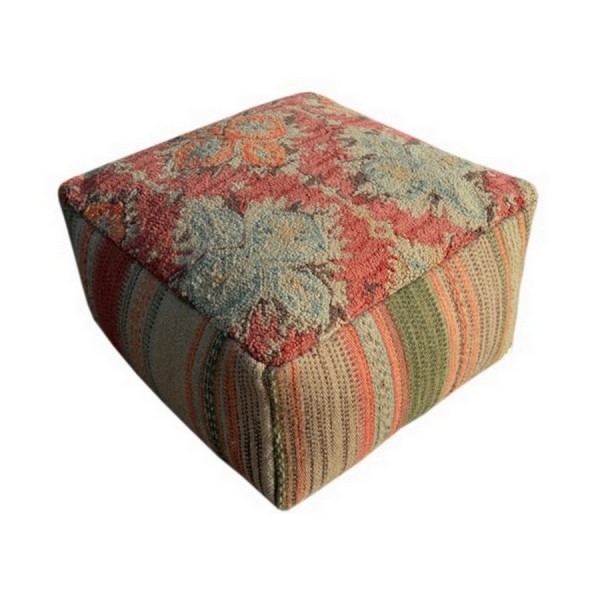 Sitzpouf Wolle rot orange gestreift 60 x 60 cm